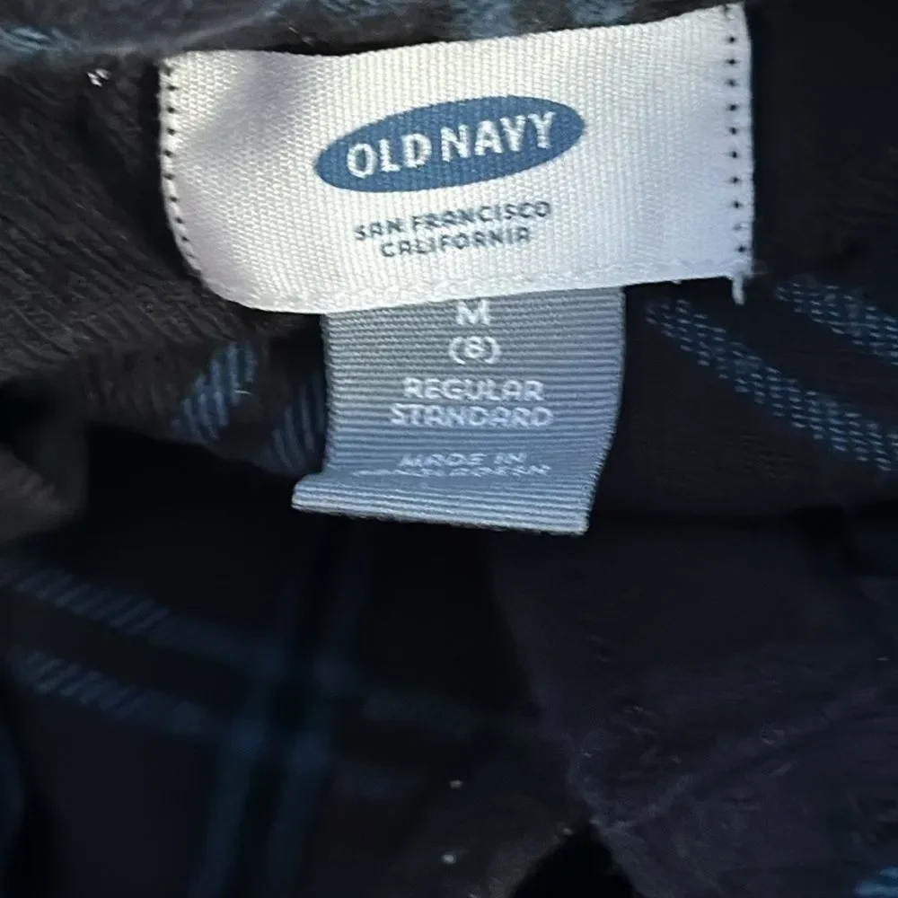 Old Navy Boy's Black Plaid Flannel Shirt Button Down Size Medium
